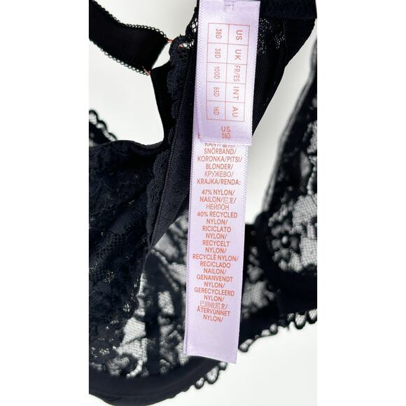 Savage X Fenty Floral Lace Unlined Bra Black Caviar Womens Size 38D New Wired - Picture 10 of 12